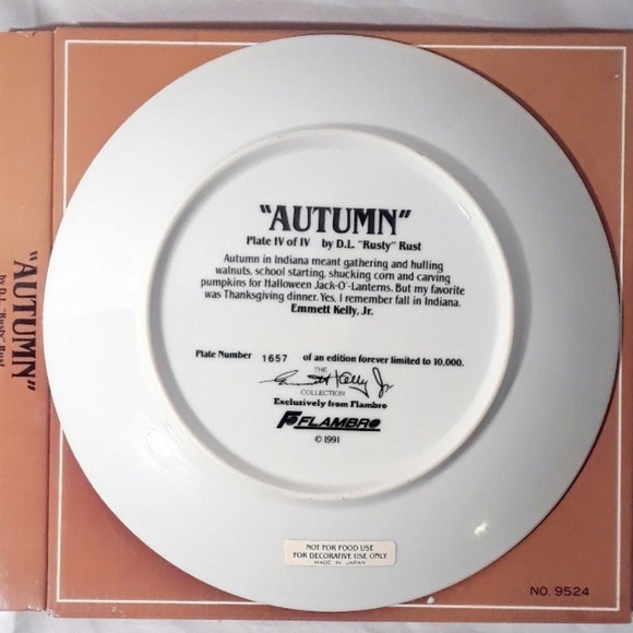 Emmett Kelly Jr. Clown Collectible Plate "AUTUMN" - Picture 2 of 2